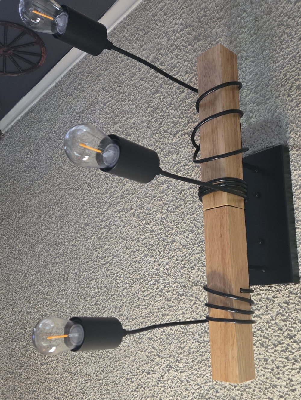 Modern Industrial 3-Light Wood & Black Pendant Fixture - Picture 3 of 6